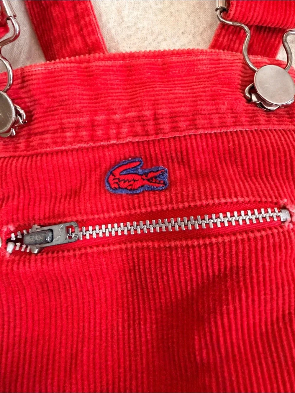 Lacoste Vintage Red Corduroy Overalls Toddler 2T Izod Crocodile Bibs 90s